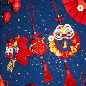 Handmade Crochet Lion, Horse & Satchel Hanging Ornament Chinese New Year Decor